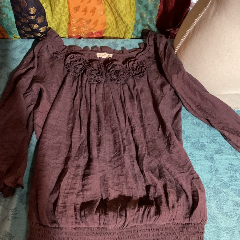Mine. A Boutique purple rosette blouse smocked waist Large - Picture 4 of 4